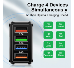 For Home, Travel, Office, Etc 3.1A 4usb Multi-Port Charger EU/US/UK Plug Mobile Phone Fast Charger Multiple Protection Suitable 