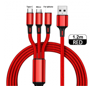 Venta caliente 3 en 1 Micro USB Tipo C Cable de cargador Cable de carga múltiple Cable de teléfono móvil para Samsung / Iphone / Huawei y varios modelos de teléfono