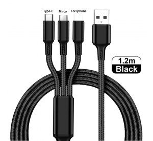 Venta caliente 3 en 1 Micro USB Tipo C Cable de cargador Cable de carga múltiple Cable de teléfono móvil para Samsung / Iphone / Huawei y varios modelos de teléfono