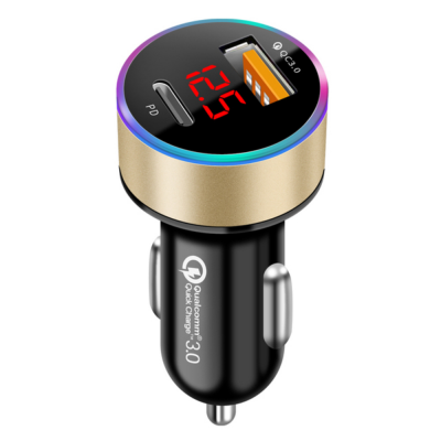  For iPhone 12 Huawei Xiaomi Type C Mobile Phone PD USB Car Charger LCD Display Mini Quick Charge 3.0 6A 36W QC3.0 Fast Charger' />