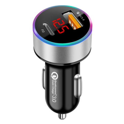  For iPhone 12 Huawei Xiaomi Type C Mobile Phone PD USB Car Charger LCD Display Mini Quick Charge 3.0 6A 36W QC3.0 Fast Charger' />