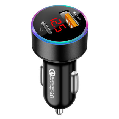  For iPhone 12 Huawei Xiaomi Type C Mobile Phone PD USB Car Charger LCD Display Mini Quick Charge 3.0 6A 36W QC3.0 Fast Charger' />