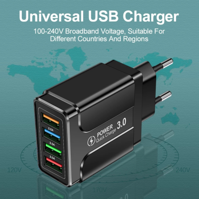 For Home, Travel, Office, Etc 3.1A 4usb Multi-Port Charger EU/US/UK Plug Mobile Phone Fast Charger Multiple Protection Suitable ' />