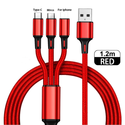 Venta caliente 3 en 1 Micro USB Tipo C Cable de cargador Cable de carga múltiple Cable de teléfono móvil para Samsung / Iphone / Huawei y varios modelos de teléfono