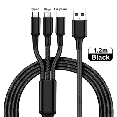 Venta caliente 3 en 1 Micro USB Tipo C Cable de cargador Cable de carga múltiple Cable de teléfono móvil para Samsung / Iphone / Huawei y varios modelos de teléfono' />