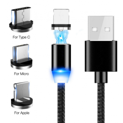 New Arrival 3 plug 3 in 1 Magnetic Fast Charging Micro Usb Cable Type C Usb C Phone Data Cable charger for Samsung Android IOS' />