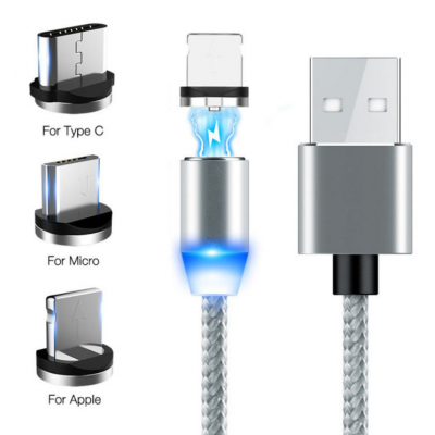 New Arrival 3 plug 3 in 1 Magnetic Fast Charging Micro Usb Cable Type C Usb C Phone Data Cable charger for Samsung Android IOS' />