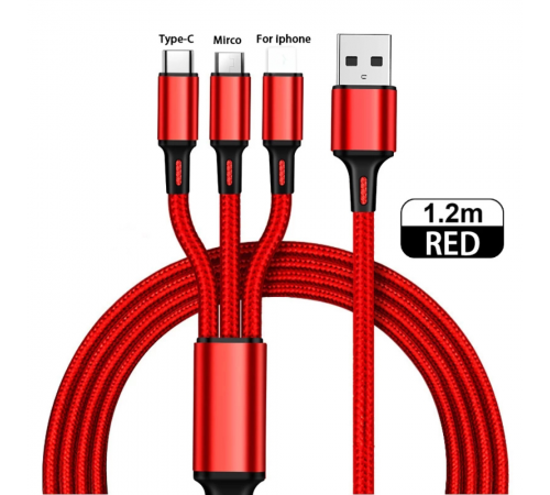 Venta caliente 3 en 1 Micro USB Tipo C Cable de cargador Cable de carga múltiple Cable de teléfono móvil para Samsung / Iphone / Huawei y varios modelos de teléfono