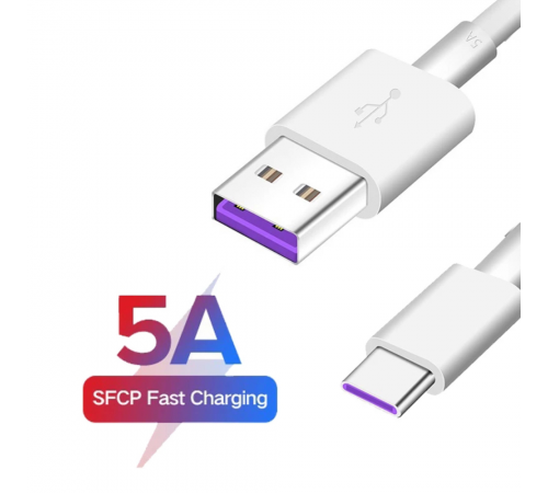 Para Samsung S20 S9 S8 Xiaomi Huawei P30 Pro Carga rápida Cable de carga de teléfono móvil Cable blanco, 5A Cable USB Tipo C